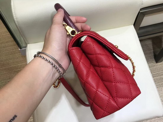 Chanel Coco Handle Bag in Red with Lizard Handle