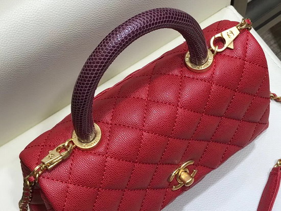 Chanel Coco Handle Bag in Red with Lizard Handle