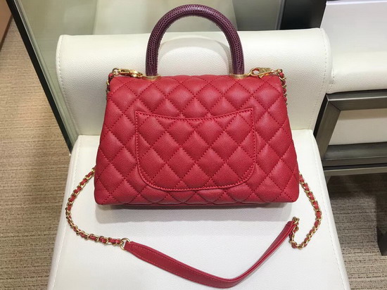 Chanel Coco Handle Bag in Red with Lizard Handle