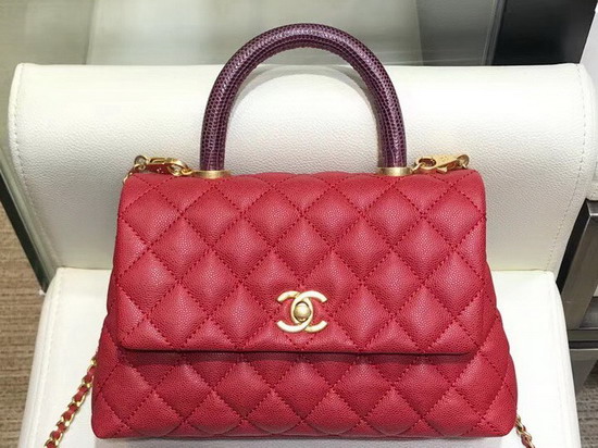 Chanel Coco Handle Bag in Red with Lizard Handle