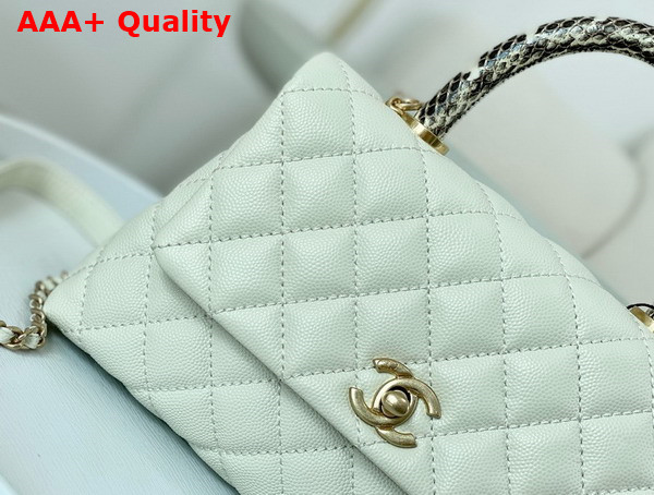 Chanel Coco Handle Bag in White Grained Calfskin with Python Handle Replica