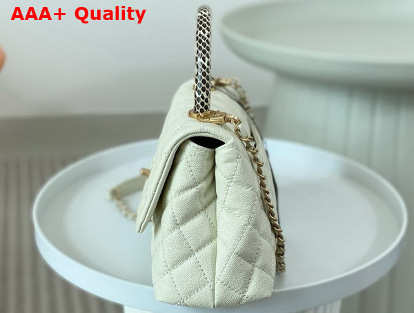 Chanel Coco Handle Bag in White Grained Calfskin with Python Handle Replica