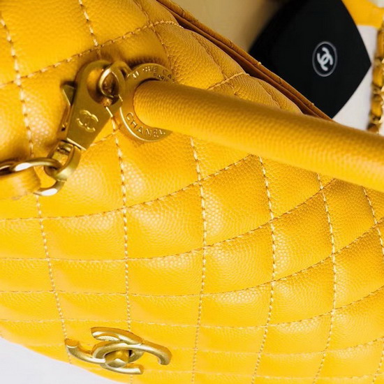 Chanel Coco Handle Bag in Yellow Caviar Leather Gold Hardware