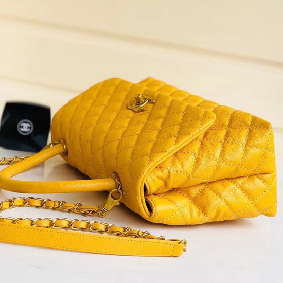 Chanel Coco Handle Bag in Yellow Caviar Leather Gold Hardware