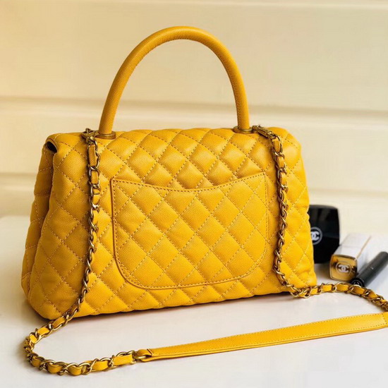 Chanel Coco Handle Bag in Yellow Caviar Leather Gold Hardware