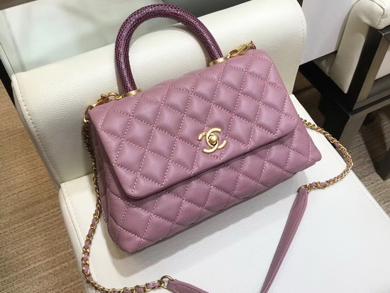 Chanel Coco Handle Bag with Lizard Handle Dusty Pink