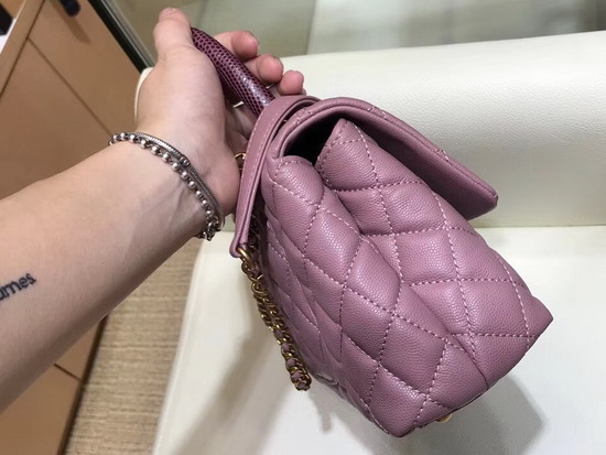 Chanel Coco Handle Bag with Lizard Handle Dusty Pink