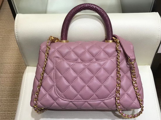 Chanel Coco Handle Bag with Lizard Handle Dusty Pink