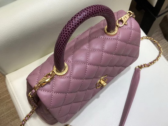 Chanel Coco Handle Bag with Lizard Handle Dusty Pink