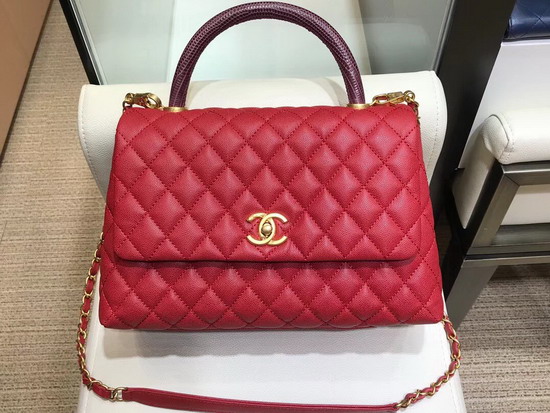 Chanel Coco Handle Bag with Lizard Handle Red Grain Leather