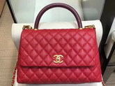 Chanel Coco Handle Bag with Lizard Handle Red Grain Leather