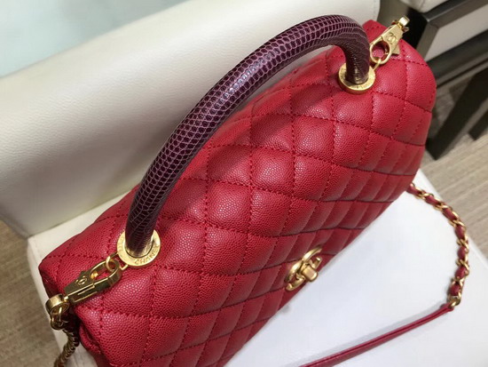 Chanel Coco Handle Bag with Lizard Handle Red Grain Leather