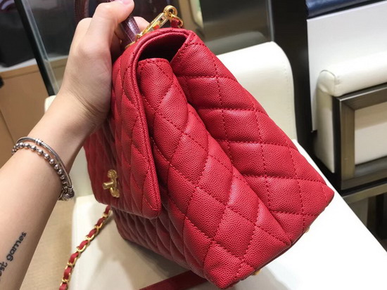 Chanel Coco Handle Bag with Lizard Handle Red Grain Leather