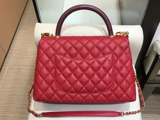 Chanel Coco Handle Bag with Lizard Handle Red Grain Leather