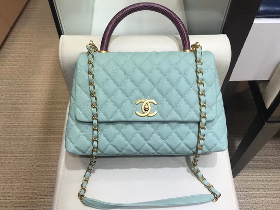 Chanel Coco Handle Bag with Lizard Handle Turquoise Medium