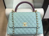 Chanel Coco Handle Bag with Lizard Handle Turquoise Medium