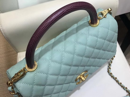 Chanel Coco Handle Bag with Lizard Handle Turquoise Medium