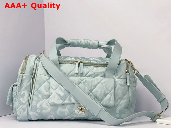 Chanel Coco Neige Neige Two in One Duffle Bag and Backpack in Pale Blue Logo Nylon Replica