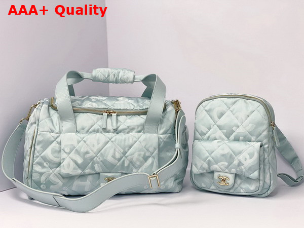 Chanel Coco Neige Neige Two in One Duffle Bag and Backpack in Pale Blue Logo Nylon Replica