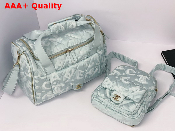 Chanel Coco Neige Neige Two in One Duffle Bag and Backpack in Pale Blue Logo Nylon Replica