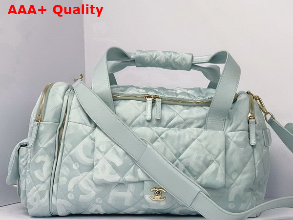 Chanel Coco Neige Neige Two in One Duffle Bag and Backpack in Pale Blue Logo Nylon Replica