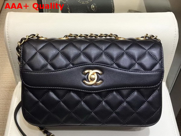 Chanel Coco Vintage Flap Bag Black Lambskin Gold Tone Metal Replica