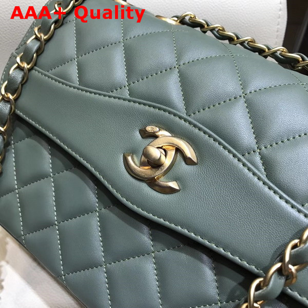 Chanel Coco Vintage Flap Bag Green Lambskin Gold Tone Metal Replica