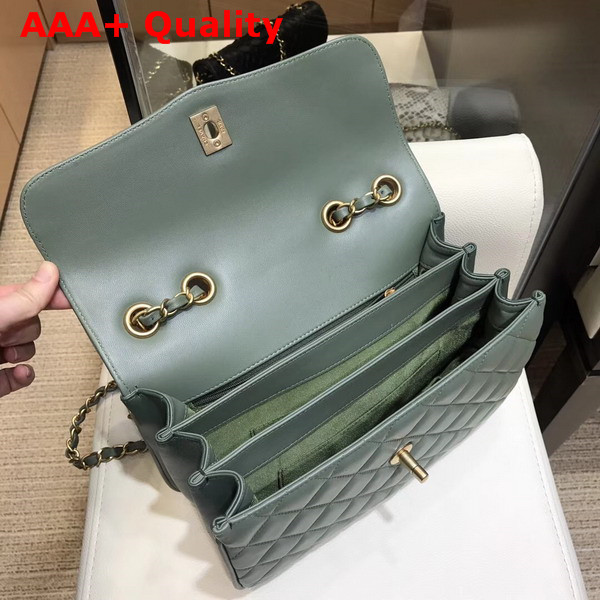 Chanel Coco Vintage Flap Bag Green Lambskin Gold Tone Metal Replica