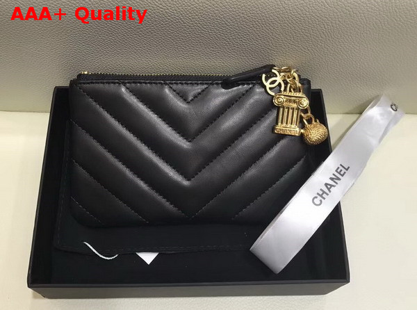 Chanel Coin Pouch in Black Chevron Lambskin with Charms Replica