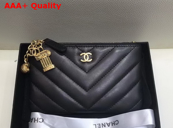 Chanel Coin Pouch in Black Chevron Lambskin with Charms Replica