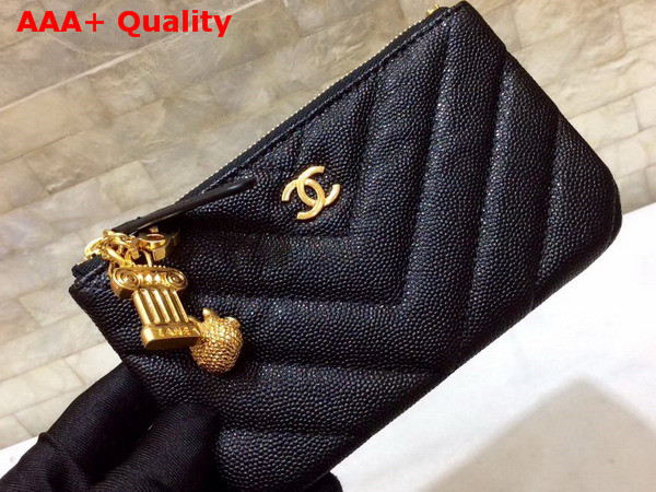 Chanel Coin Pouch in Black Grained Lambskin with Charms Replica