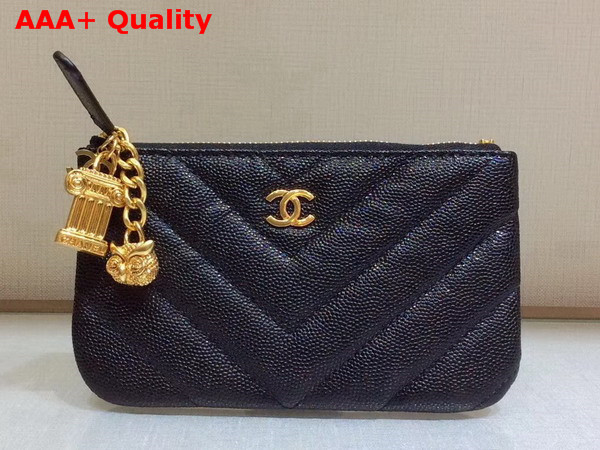 Chanel Coin Pouch in Black Grained Lambskin with Charms Replica