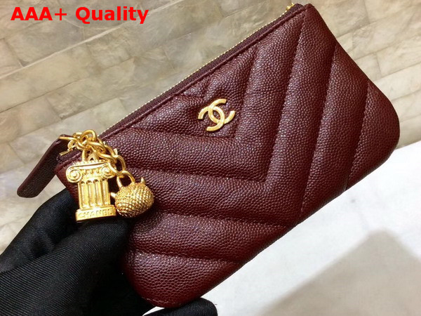 Chanel Coin Pouch in Burgundy Grained Lambskin with Charms Replica