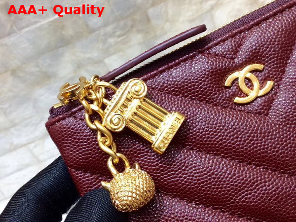 Chanel Coin Pouch in Burgundy Grained Lambskin with Charms Replica