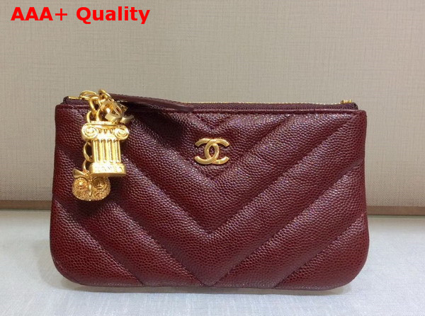 Chanel Coin Pouch in Burgundy Grained Lambskin with Charms Replica