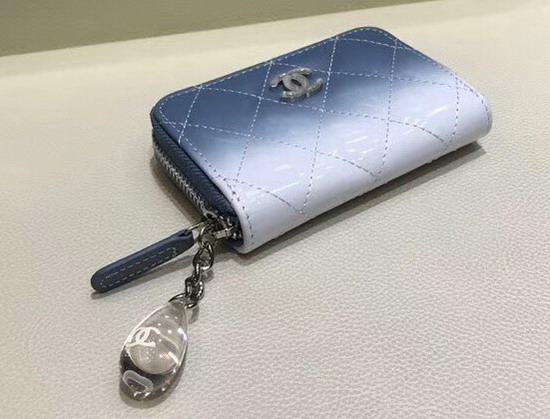 Chanel Coin Purse Blue Calfskin and White Patent Calfskin