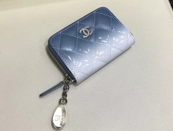 Chanel Coin Purse Blue Calfskin and White Patent Calfskin