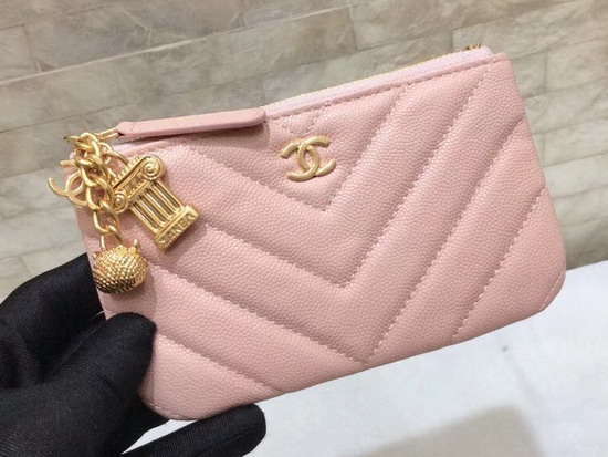 Chanel Coin Purse in Pink Grained Calfskin