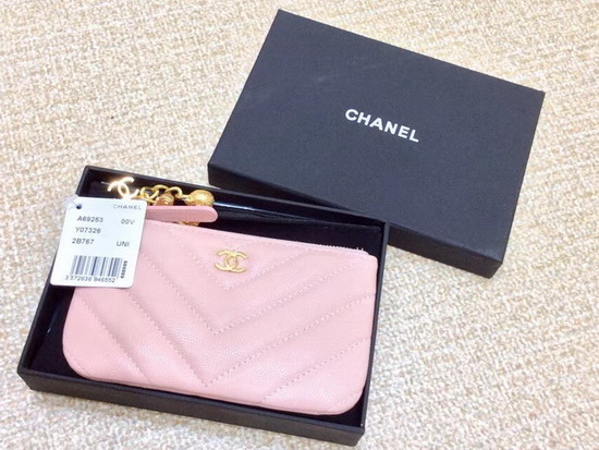 Chanel Coin Purse in Pink Grained Calfskin