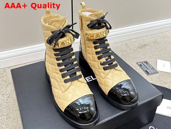 Chanel Combat Boots Lambskin and Patent Calfskin Beige and Black Ref G45005 Replica