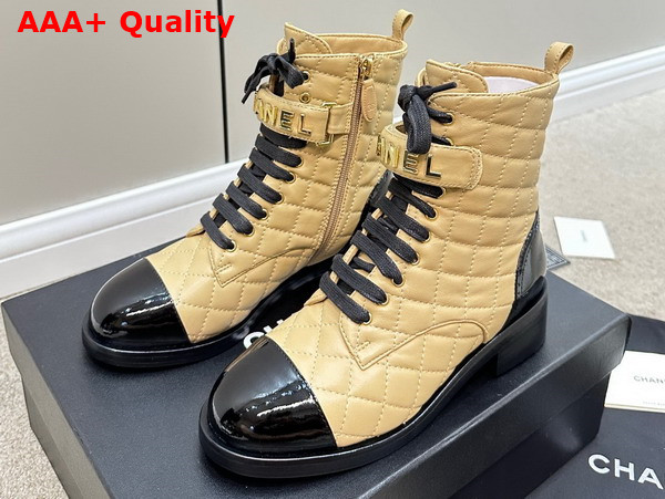 Chanel Combat Boots Lambskin and Patent Calfskin Beige and Black Ref G45005 Replica