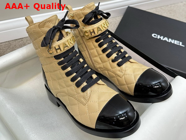 Chanel Combat Boots Lambskin and Patent Calfskin Beige and Black Ref G45005 Replica