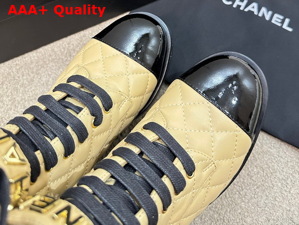 Chanel Combat Boots Lambskin and Patent Calfskin Beige and Black Ref G45005 Replica