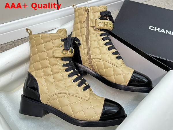 Chanel Combat Boots Lambskin and Patent Calfskin Beige and Black Ref G45005 Replica