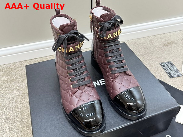 Chanel Combat Boots Lambskin and Patent Calfskin Burgundy and Black Ref G45005 Replica