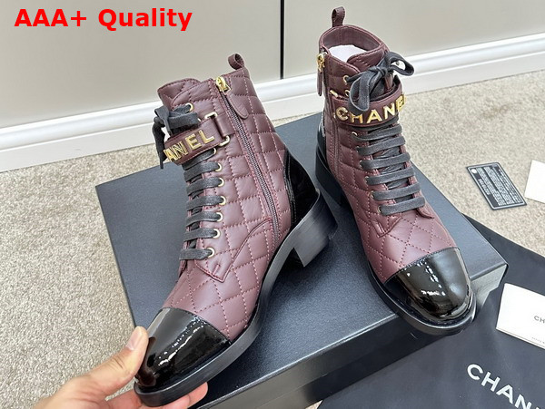 Chanel Combat Boots Lambskin and Patent Calfskin Burgundy and Black Ref G45005 Replica