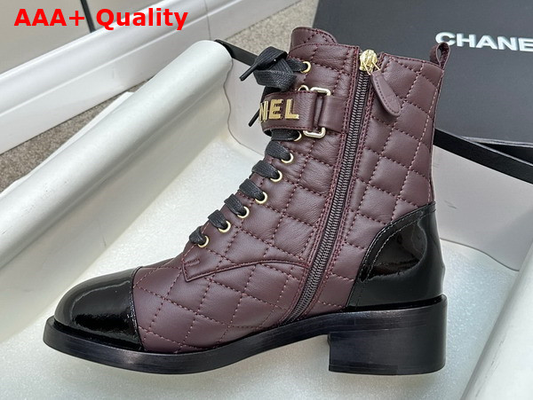 Chanel Combat Boots Lambskin and Patent Calfskin Burgundy and Black Ref G45005 Replica