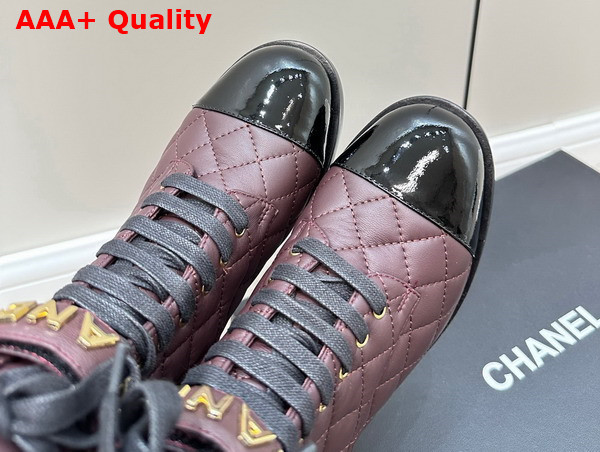 Chanel Combat Boots Lambskin and Patent Calfskin Burgundy and Black Ref G45005 Replica