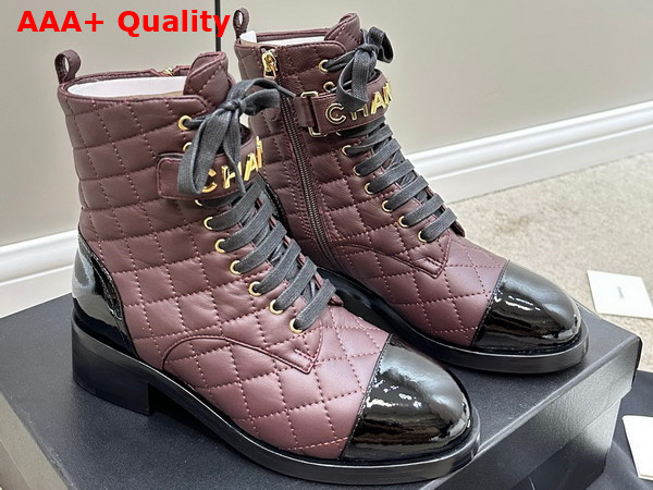 Chanel Combat Boots Lambskin and Patent Calfskin Burgundy and Black Ref G45005 Replica