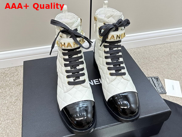 Chanel Combat Boots Lambskin and Patent Calfskin White and Black Ref G45005 Replica